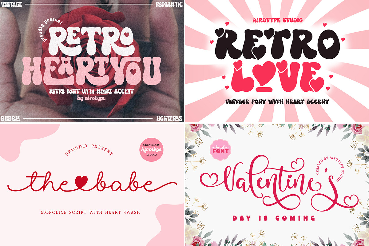 Heart Font Bundle | 8 Love Fonts, a Script Font by Airotype (Photo 3 of 5)