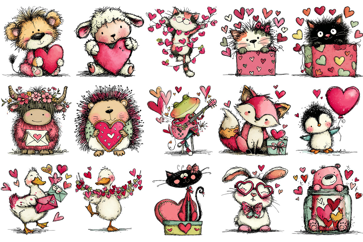 Hand Drawn Valentine Animals Clipart, an Illustration by OK Design (Photo 6 of 6)