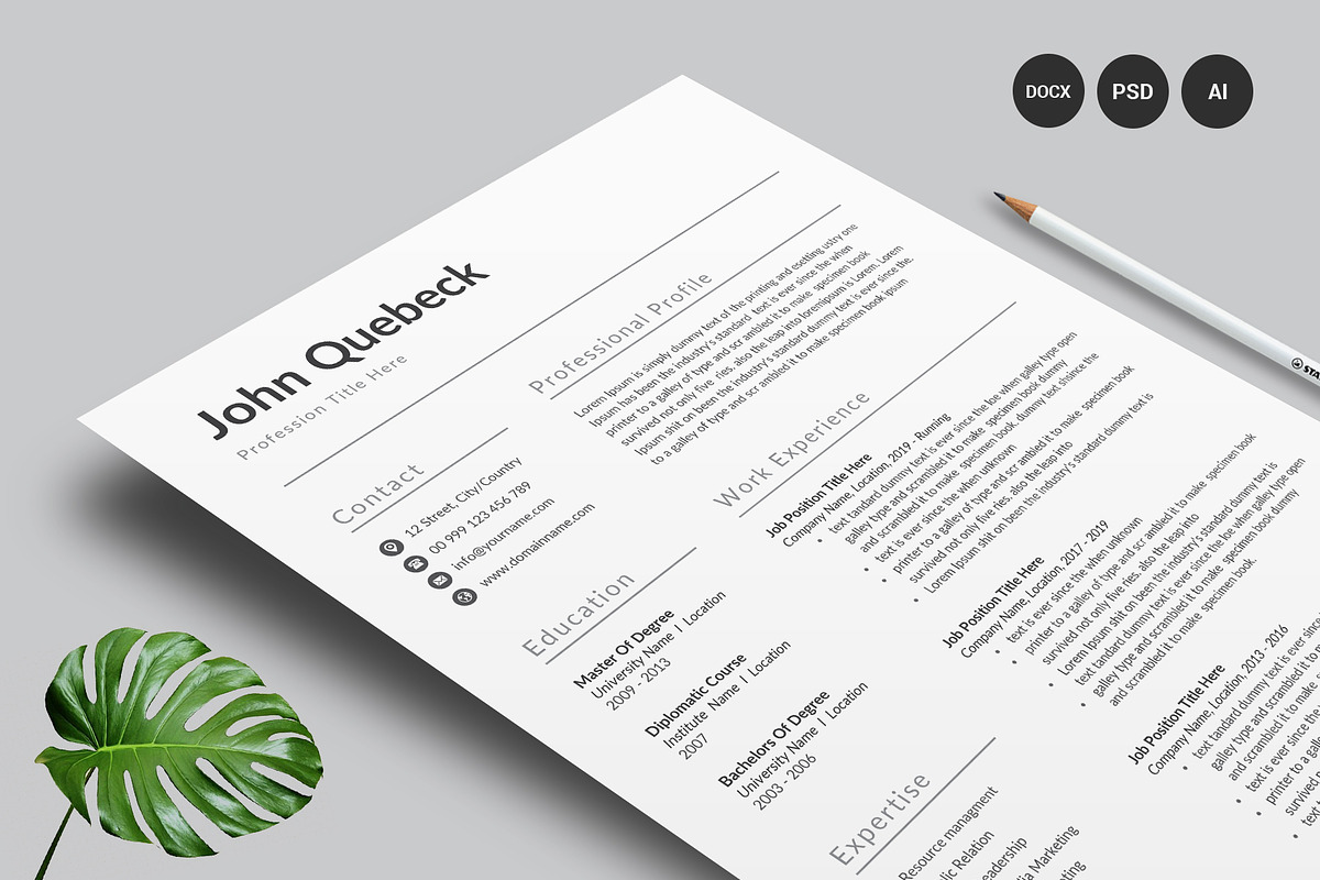 Resume Template / CV, a Resume Template by Creatune (Photo 1 of 8)
