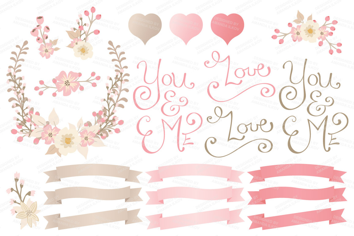 Soft Pink Floral Heart & Banners, an Illustration by Amanda Ilkov (Photo 4 of 4)
