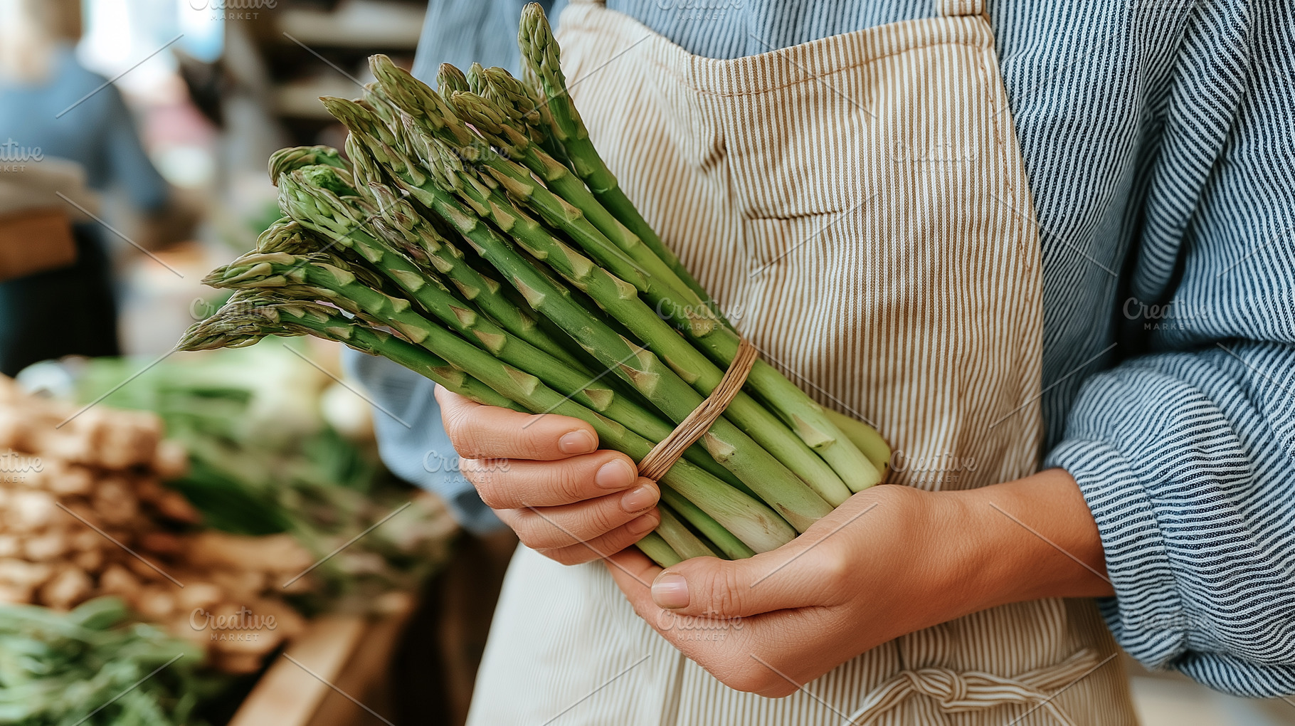 Woman holds fresh bundle asparagus, a Food & Drink Photo by MistyDay