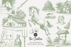 80 line art Horse Stable clip art, an Animal Illustration by Poppy Lane Studio