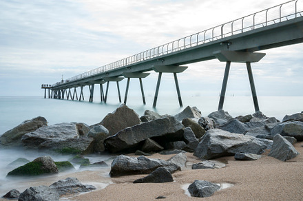 Bridge Oil - Pont del Petroli, Badalona, Spain, a place for walking over the se, a Nature Photo by RF Images