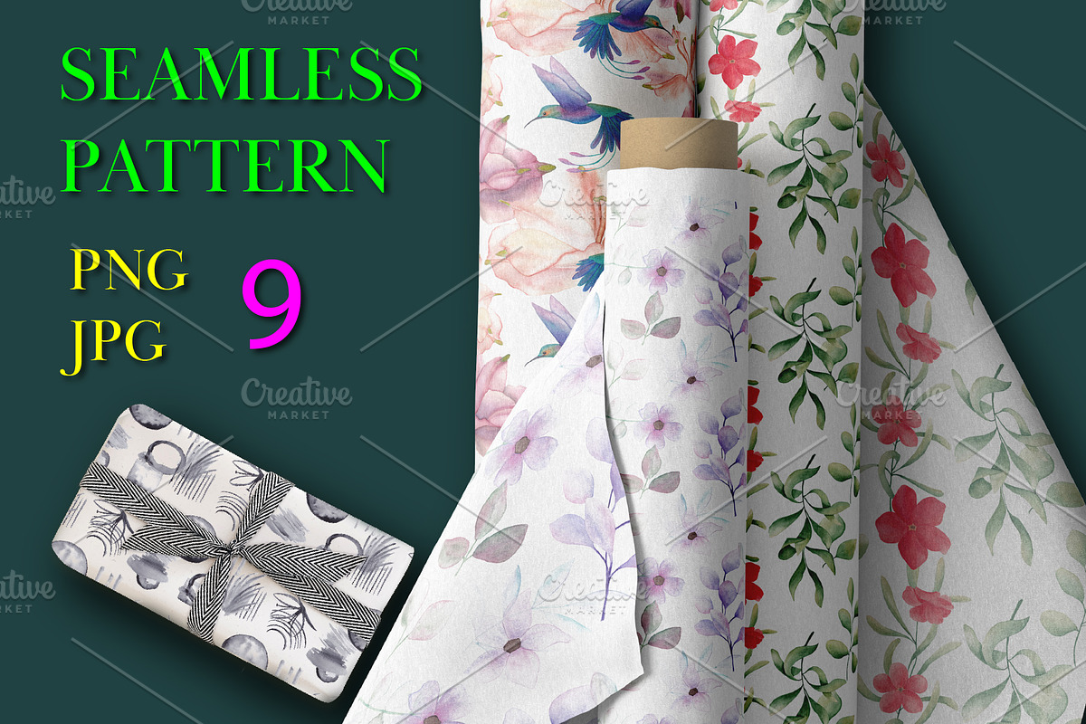 Bright watercolor flowers 1, a Pattern Graphic by Digital illustration shop (Photo 1 of 4)