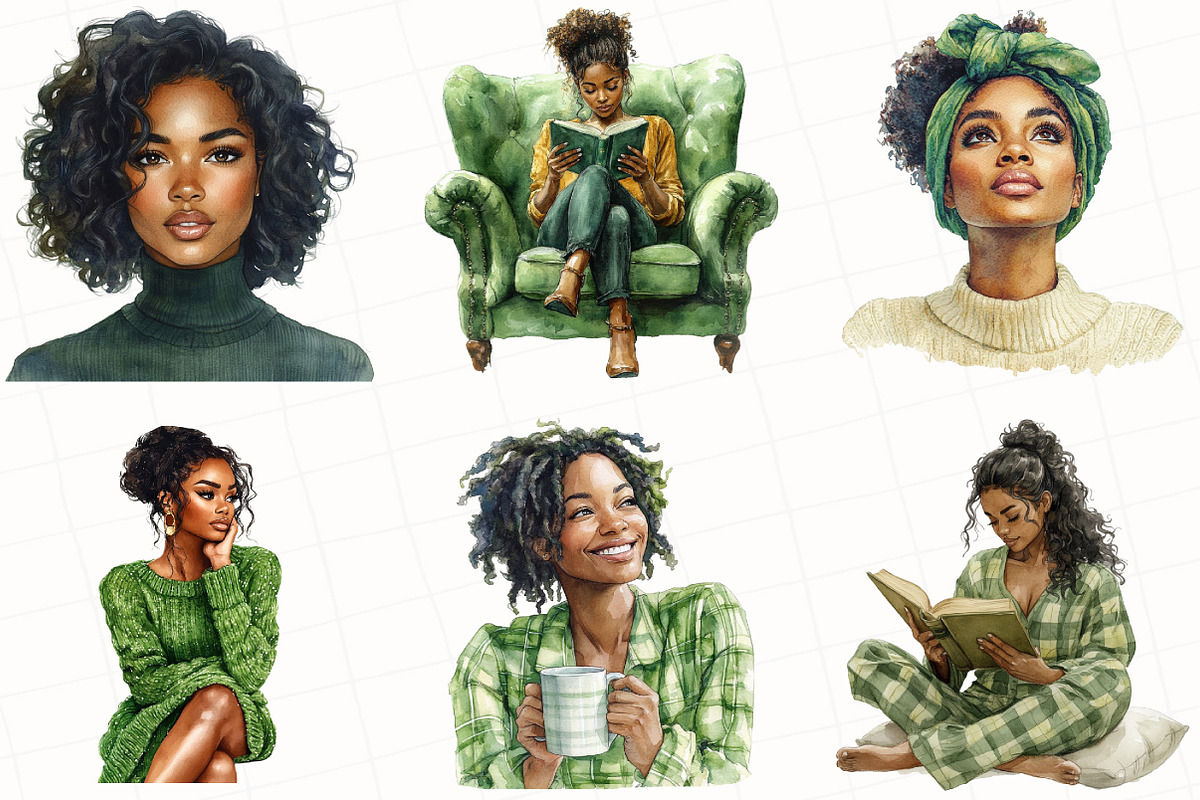 Black Girl Winter Evening Clipart, an Illustration by OK Design (Photo 5 of 5)
