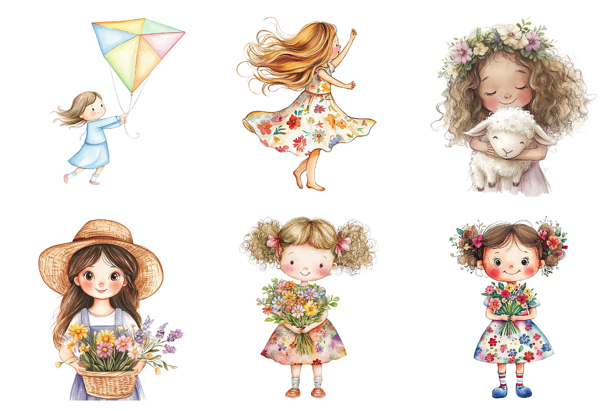 Spring Cute Little Girl Clipart, a Seasonal Illustration by DreamArtGraphic (Photo 4 of 4)