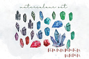 Watercolor Crystals Gems Set, an Illustration by paperlions (Thumbnail 1 of 4)