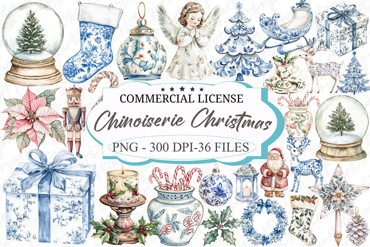 Chinoiserie Christmas Clipart, an Illustration by designcity5 (Photo 1 of 5)