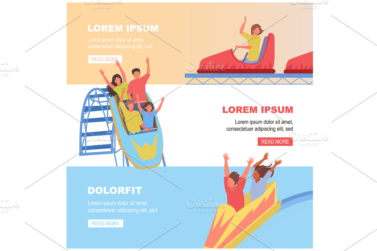roller coaster banner. happy guys in, a Person Illustration by Multigon