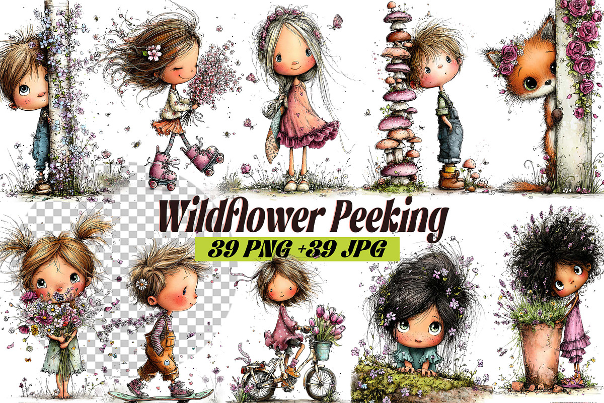 Whimsical Peeking Girl Clipart, an Illustration by one-touch (Photo 1 of 12)