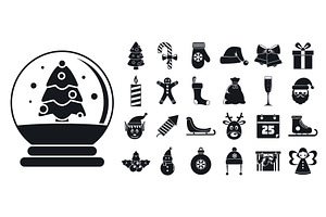 Happy Christmas Icon Set, Simple