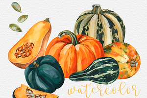 Watercolor Pumpkin Clipart, Fall