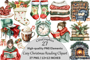 Cozy Christmas Reading Clipart, a Seasonal Illustration by CitraGraphics