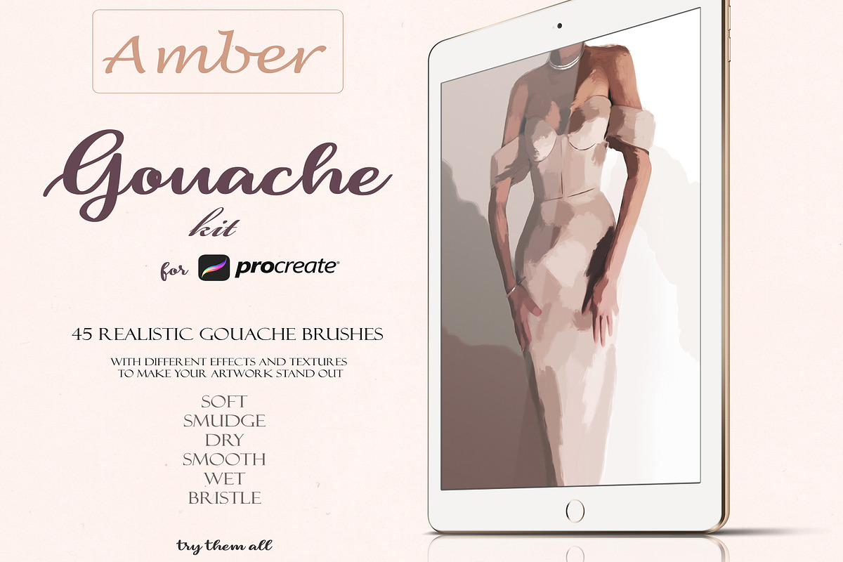 Amber Gouache Kit for Procreate, a Brush Add-On by Liquid Amethyst Art (Photo 2 of 9)