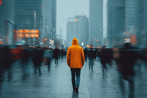 Lone Figure Walking City Street Blur, a Photo by Pixeness Studio