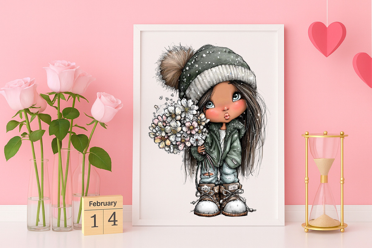 Whimsical Valentine Cue Girl Clipart, an Illustration by Canvas Craft (Photo 5 of 6)