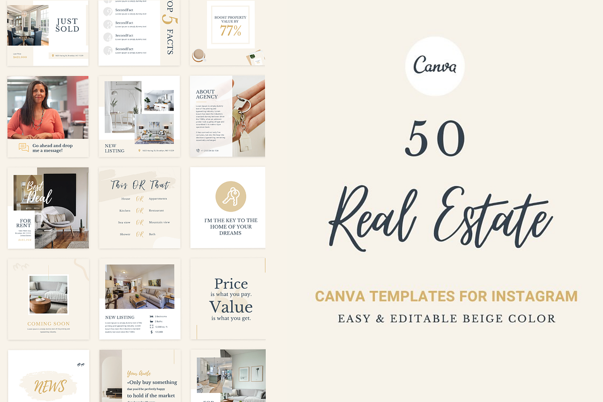 50 Canva Instagram Realtor Templates, a Social Media Template by Estatik Designs (Photo 1 of 9)