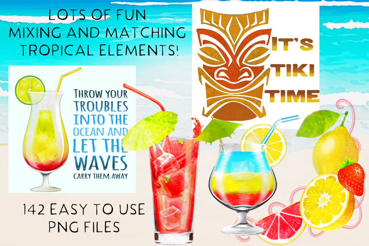 Tropical Cocktails & Flower Set, a Food Illustration by Little Bunny Sunshine (Photo 9 of 9)