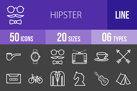 50 Hipster Line Inverted Icons