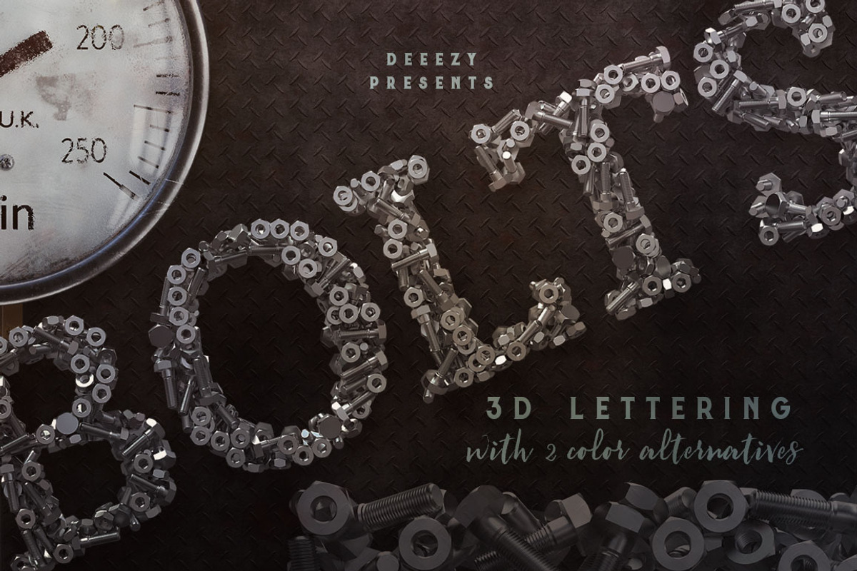 Metalic Bolts – 3D Lettering, a Graphic by Deeezy