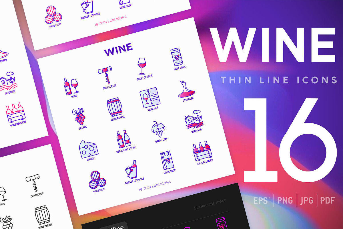 Wine | 16 Thin Line Icons Set, an Outline Icon by Alex Blogoodf (Photo 1 of 9)