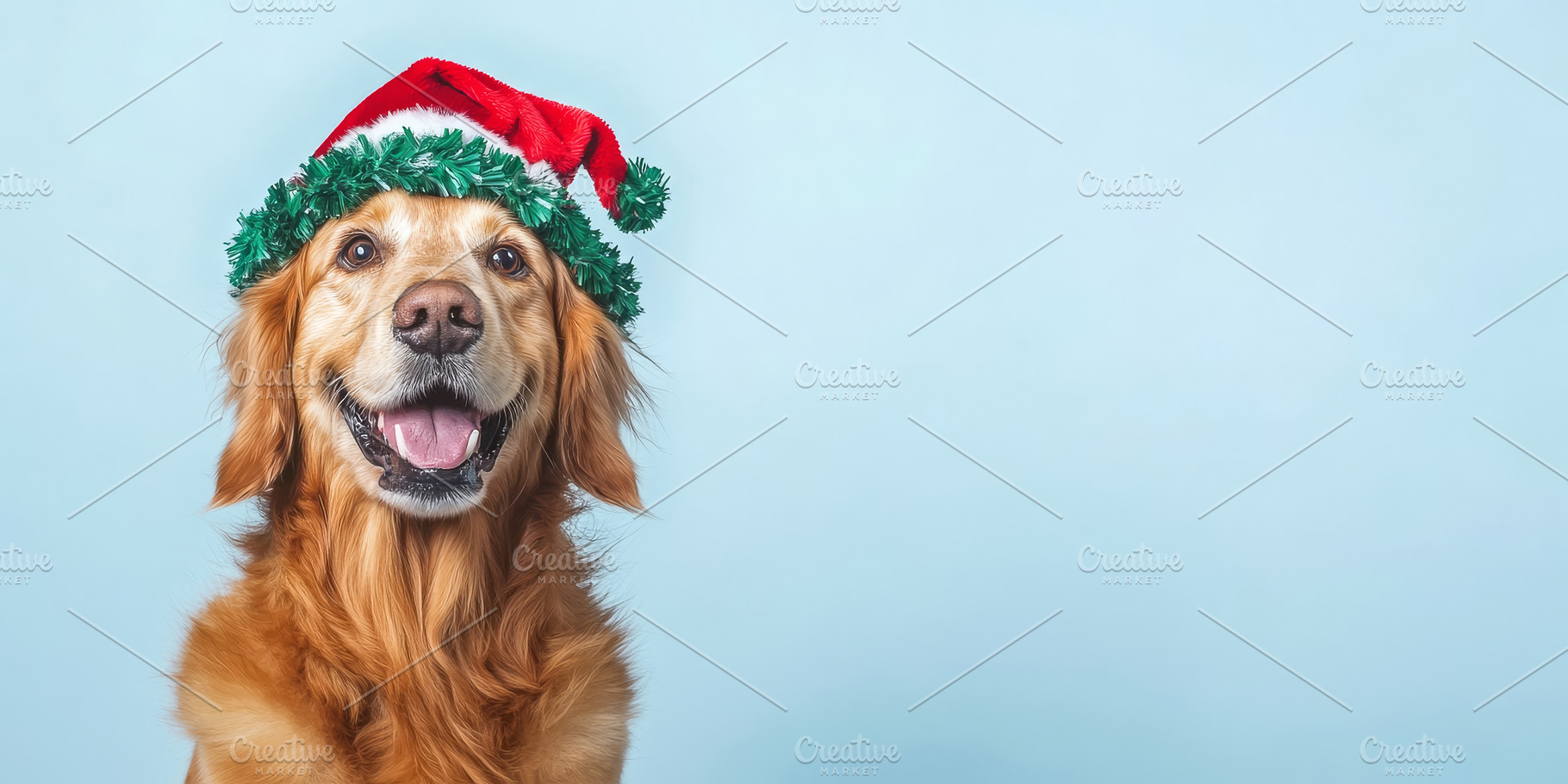 Golden Retriever in Santa Hat, an Animal Photo by Ocean Digital Art