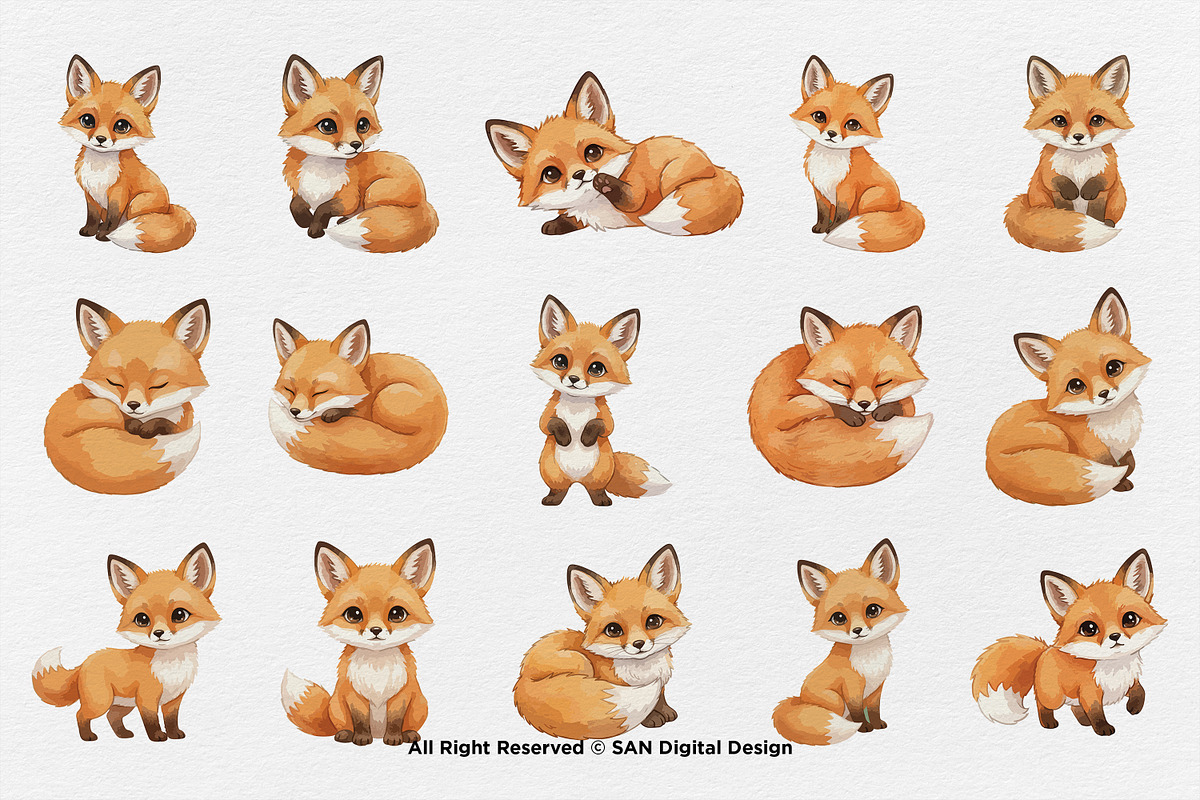 15 Bundle Watercolor Baby Fox Wild, an Animal Illustration by Morspective (Photo 8 of 8)