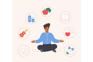 Healthy habits wellbeing mental, a Person Illustration by Lemberg Vector