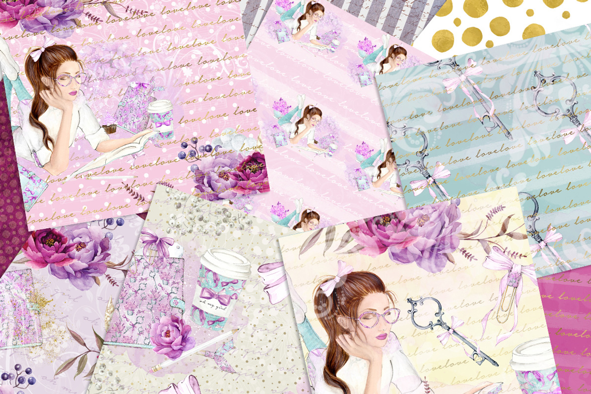 PLANNER GIRL DIGITAL PAPER PACK, a Pattern Graphic by rusticmelody (Photo 2 of 2)