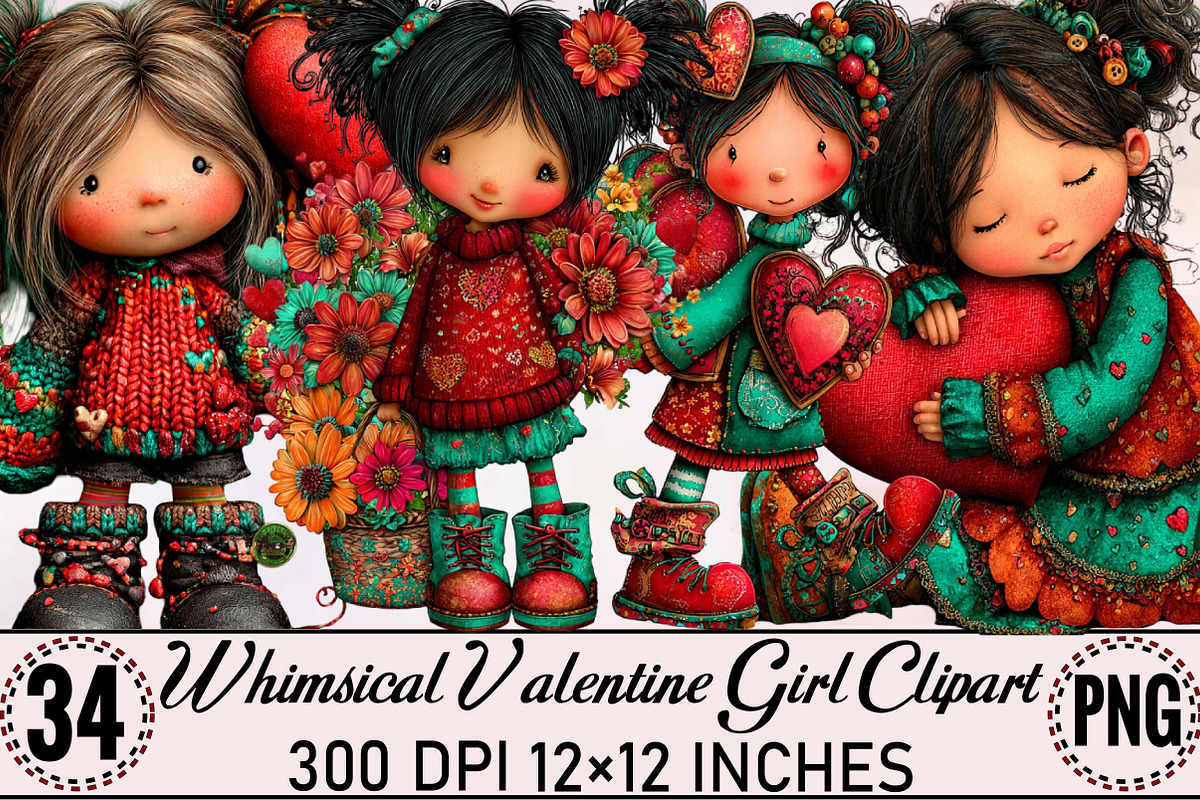 Whimsical Valentine Girl Clipart Bun, an Illustration by SVGArt (Photo 1 of 8)