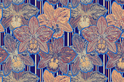 Orchid Floral Retro Botanical Flower, a Pattern Graphic by NayaChu (Thumbnail 3 of 9)