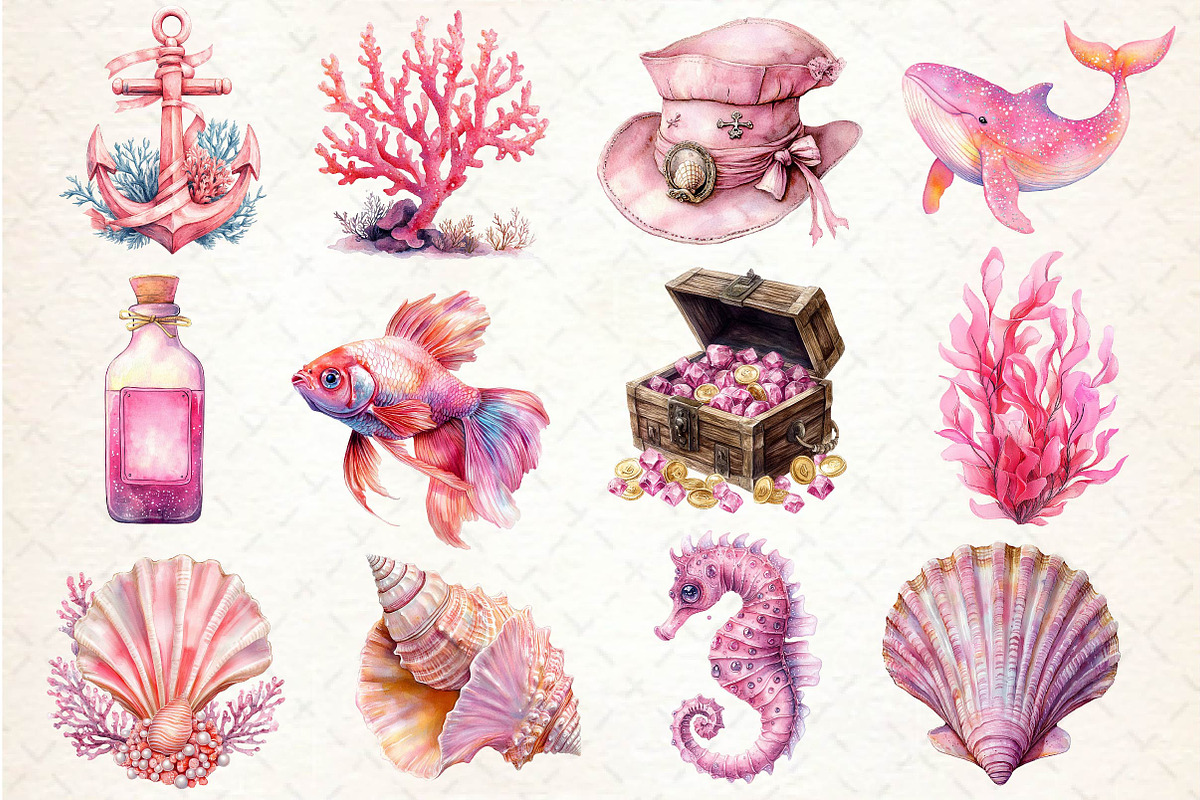 Pink Sea Adventure Clipart, an Illustration by Dream Creation (Photo 2 of 4)