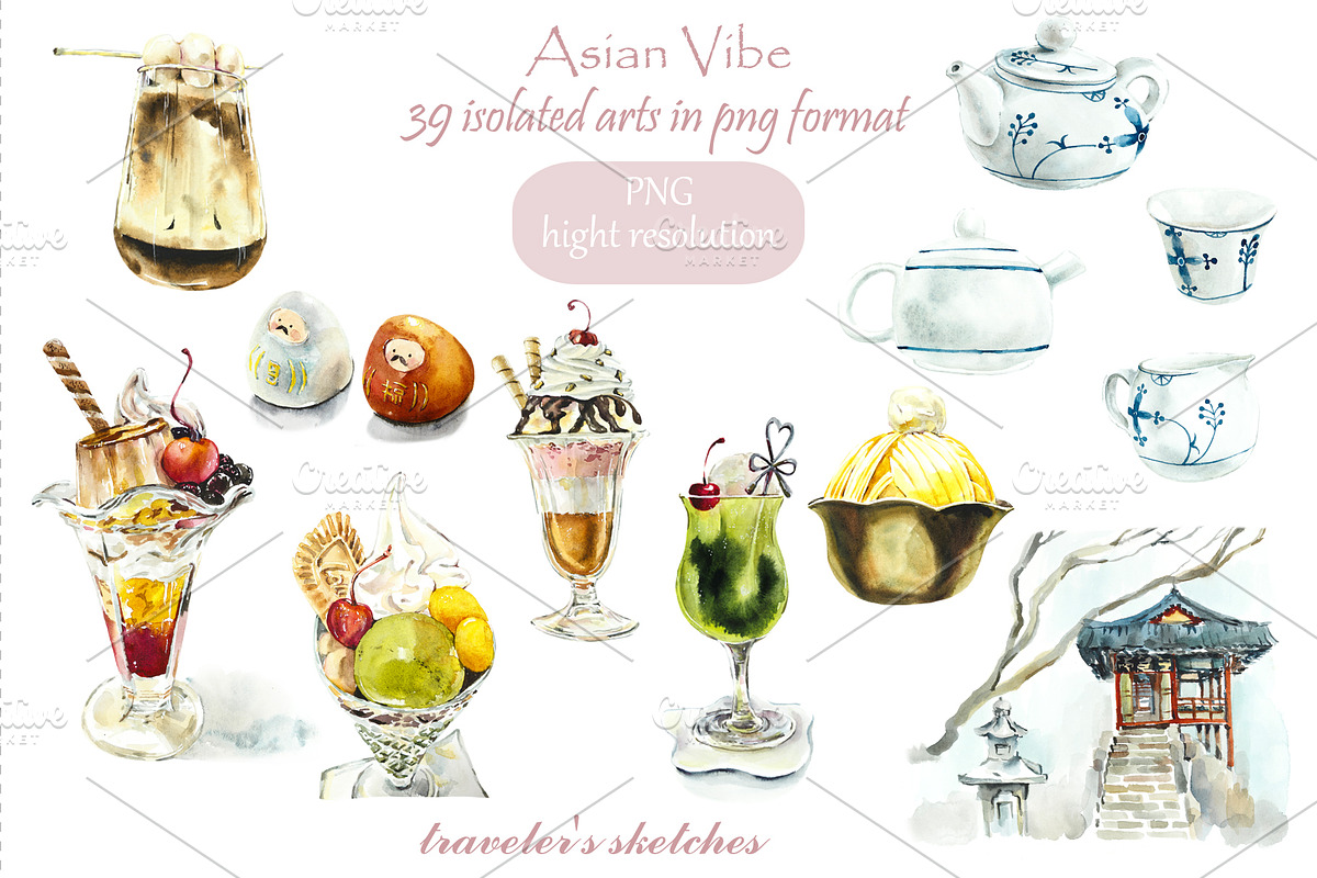 Watercolor Asian Vibe, an Object Illustration by Budogoshch (Photo 3 of 8)