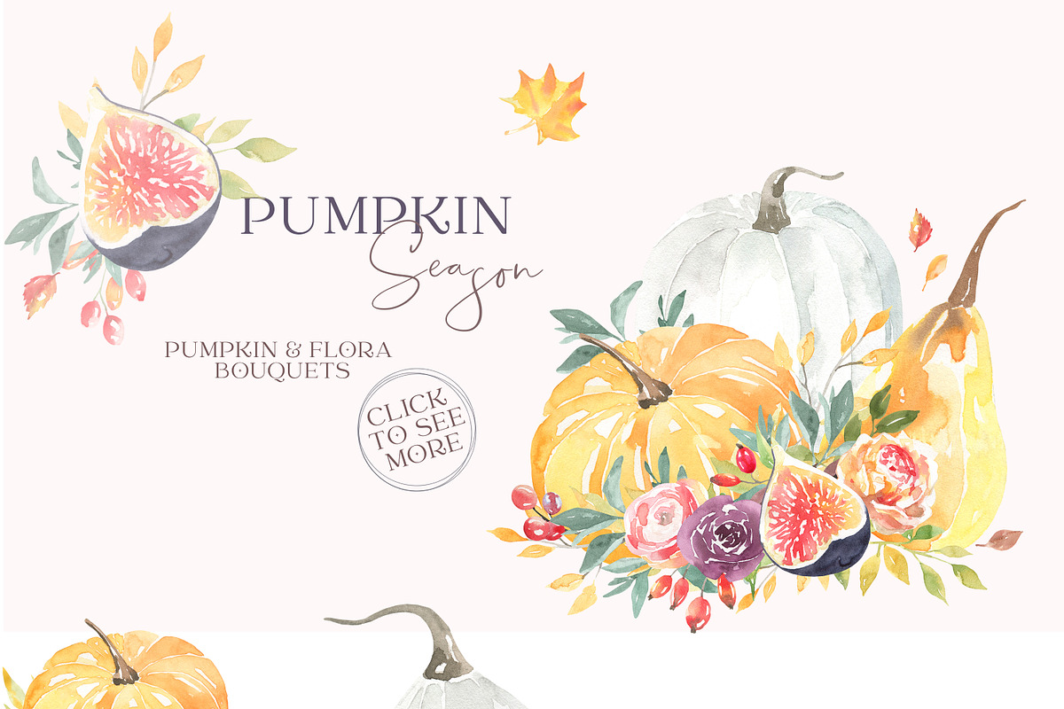 Watercolor Pumpkin Autumn Clipart, a Decorative Illustration by Catherine Wheel (Photo 3 of 12)