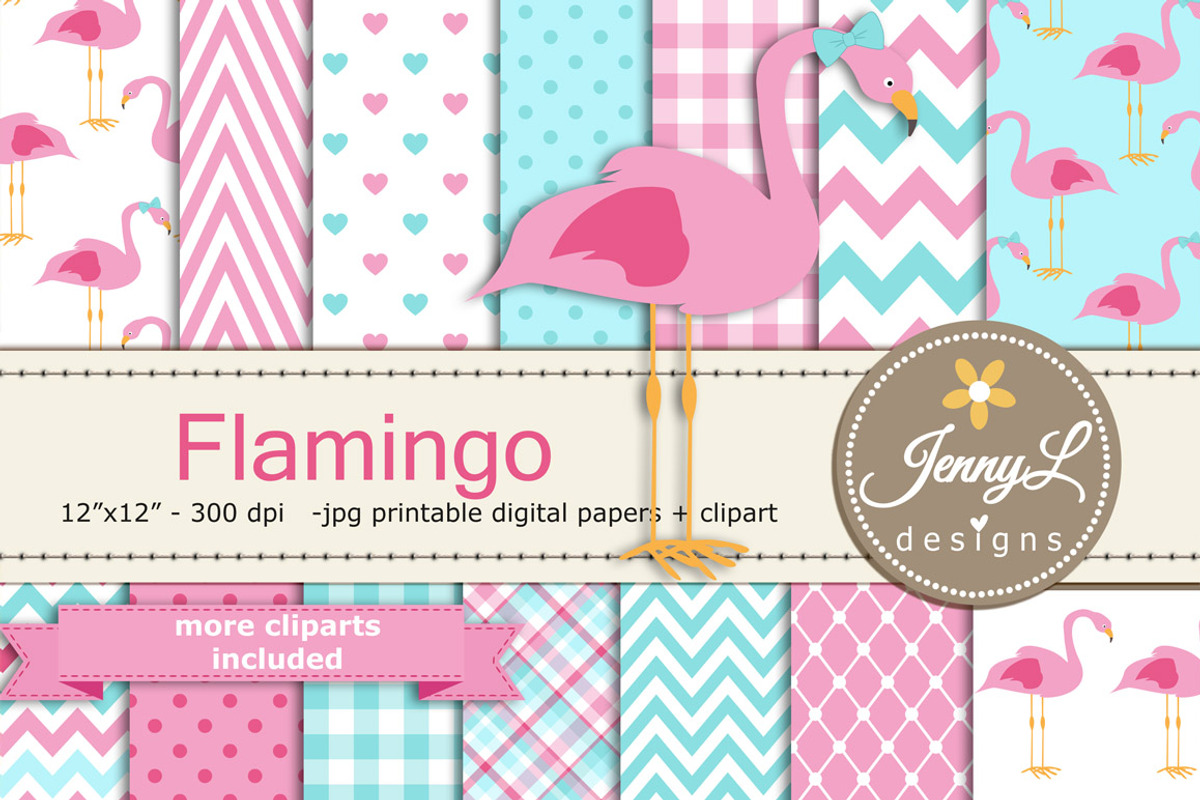Pink Flamingo Digital Paper, a Pattern Graphic by JennyL Designs (Photo 1 of 4)