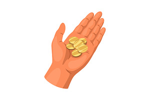 Hand holding gold coins palm