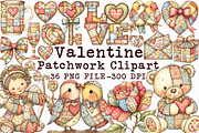 Patchwork Valentine's Day Clipart, an Illustration by Libby Wishes (Thumbnail 1 of 7)