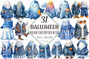 Retro Halloween Blue Denim Ghost, a Graphic by designcity5 (Thumbnail 1 of 5)