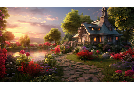 Quiant cottage photo realistic, an Architecture Photo by Aimagenarium@gmail.com