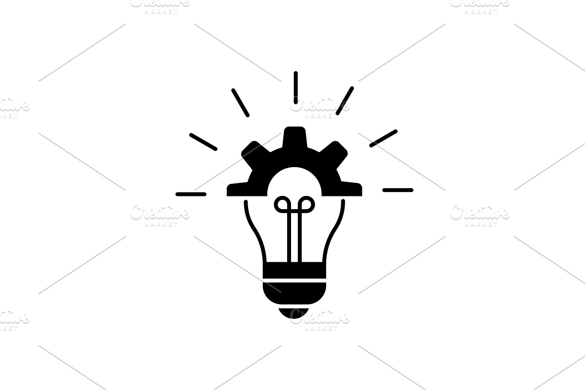 Lightbulb with cogwheel black icon, a Solid Icon by Saggitarius