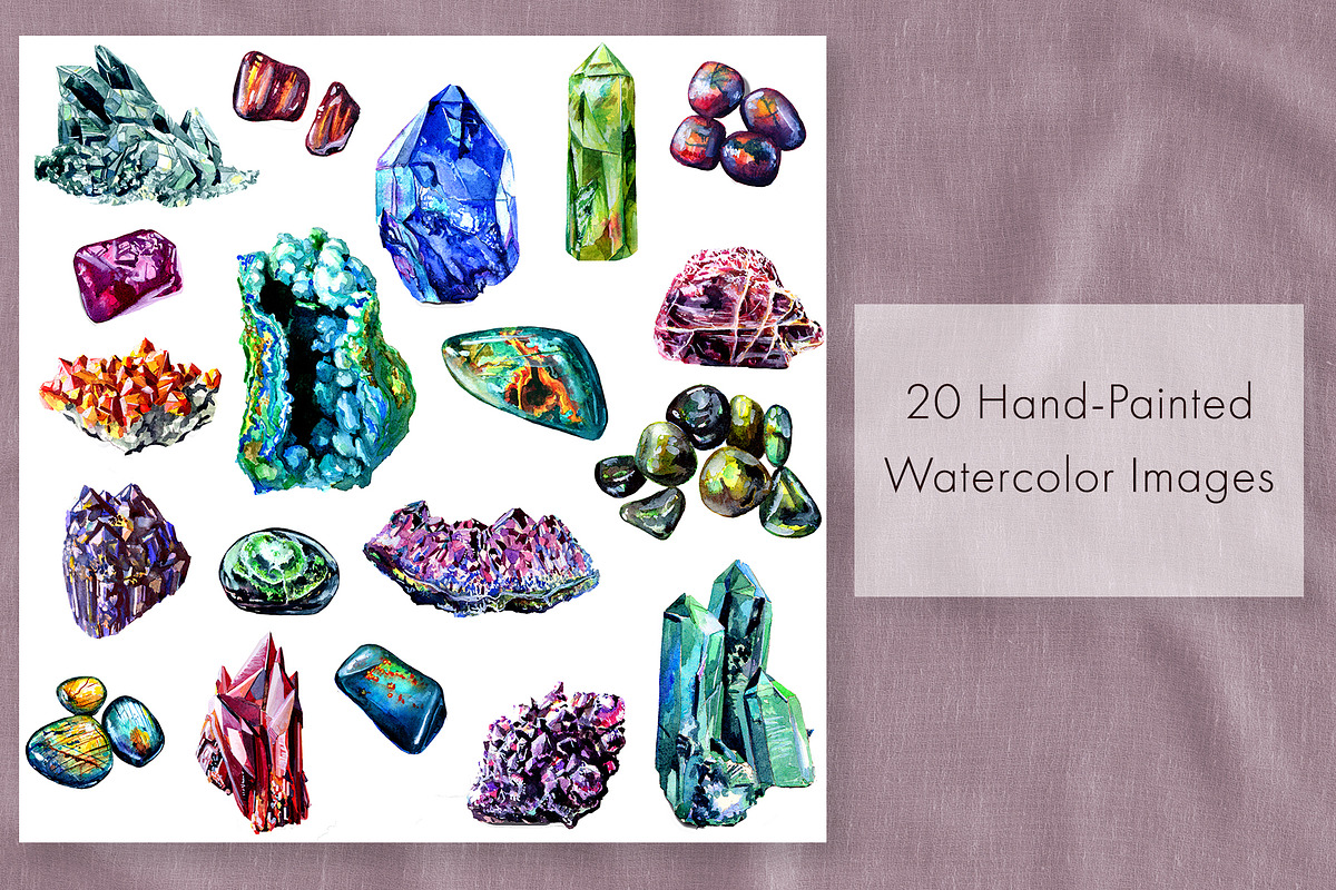 Crystals and Minerals Clip Art, a Decorative Illustration by The Curio Cabinet (Photo 2 of 3)