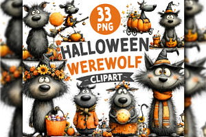 Quirky Halloween Werewolf Clipart, a Seasonal Illustration by OK Design