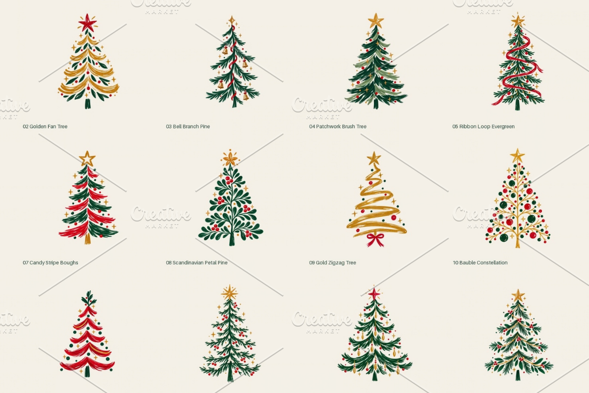 18 Hand Painted Christmas Trees PNG, a Seasonal Illustration by Ink Gallery (Photo 2 of 13)