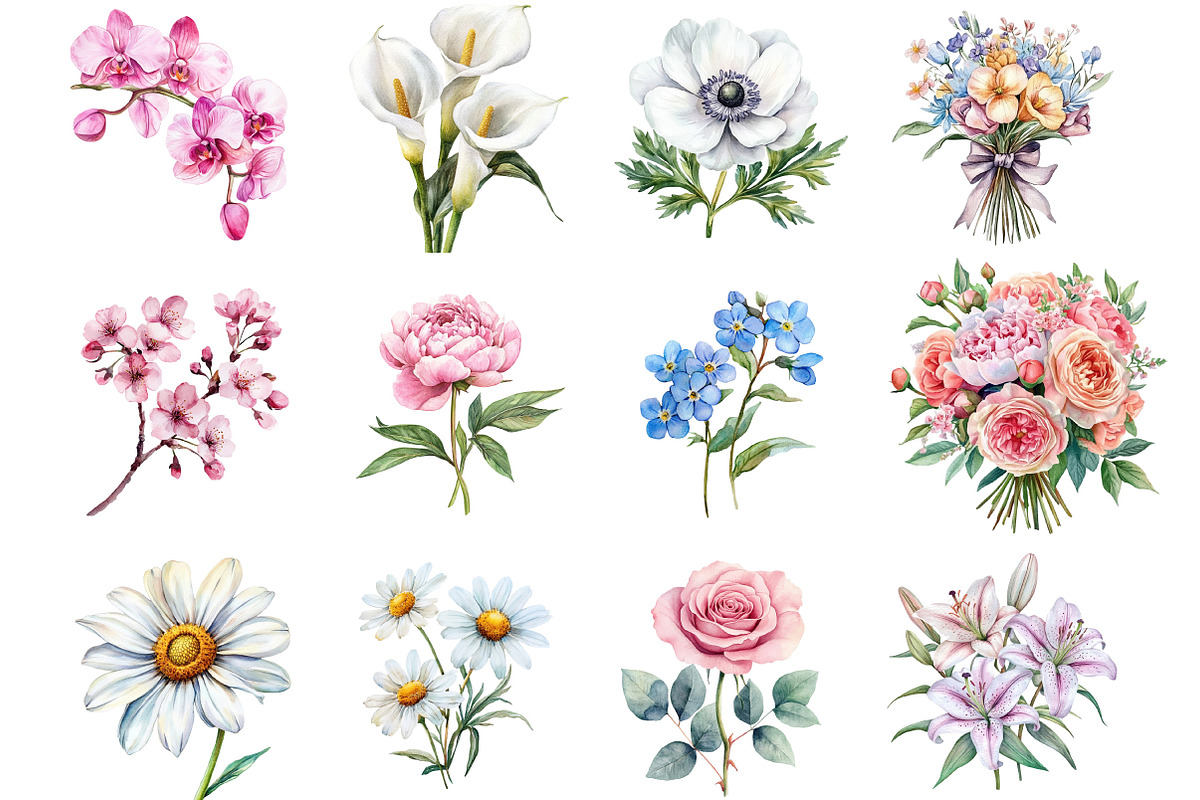 Watercolor Romance Flower Clipart, an Illustration by DreamCafeArt (Photo 5 of 5)
