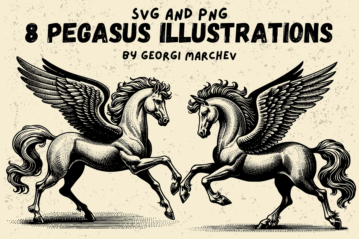 Pegasus Winged Horse Bundle SVG PNG, an Animal Illustration by Ray Crimson