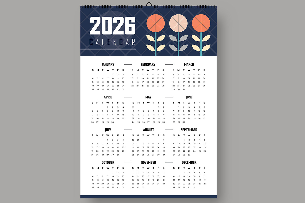 Minimal Floral 2026 Wall Calendar, a Stationery Template by ContestDesign (Photo 1 of 3)
