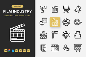Film Industry Outline Icons, an Outline Icon by Spacepixel Creative