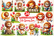 Watercolor Cute Spring Lion Clipart, an Illustration by Dream Creation (Thumbnail 1 of 5)