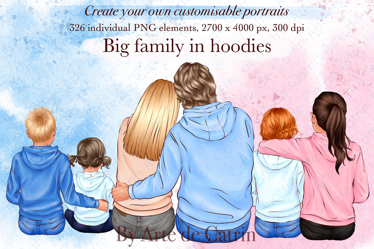 Big Family in Hoodies Clipart, a Person Illustration by ArtedeCatrin (Photo 1 of 12)