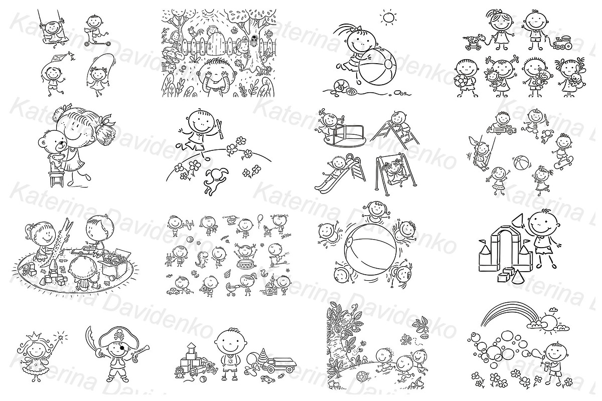 Doodle cartoon kids playing set, an Illustration by Bubert Art (Photo 4 of 5)